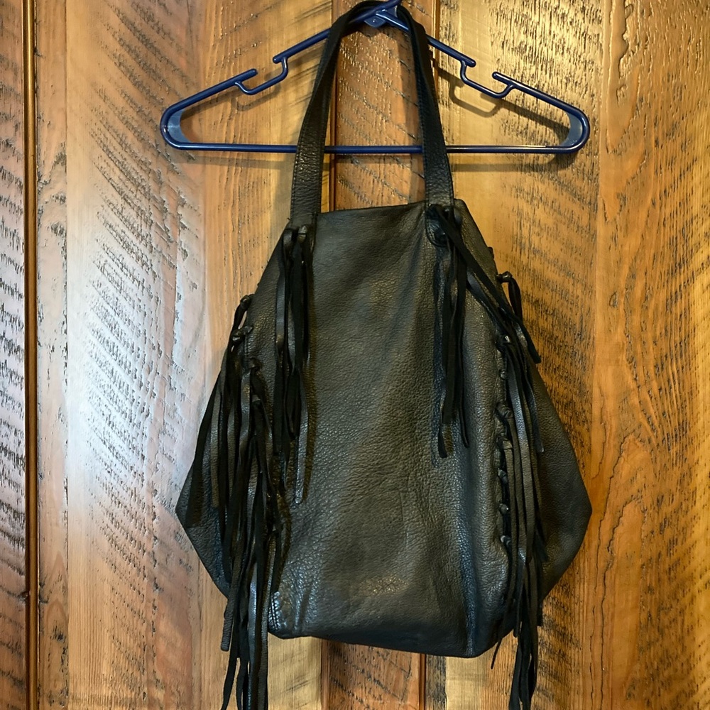 Monserat De Lucca Brizna Shopper Fringe Tote Bag Shoulder Purse Dark Green
